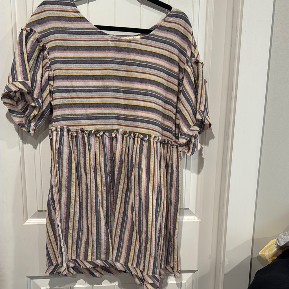 Womens Striped Short-Sleeve Smocked Waist Dress - Multi